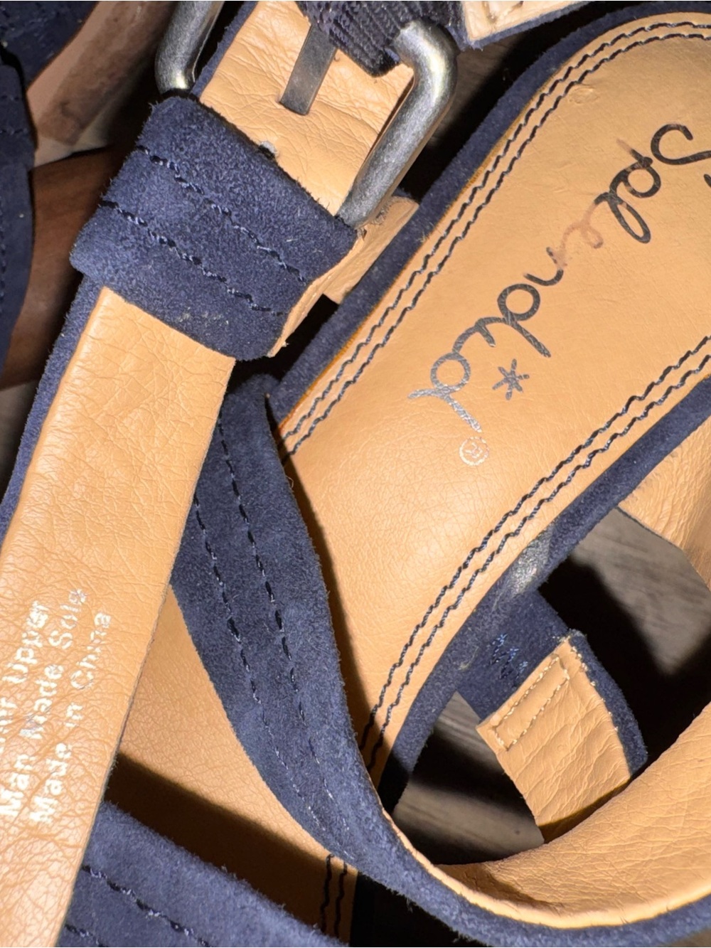Splendid Navy Suede Strappy Block Heel Sandals - Picture 8 of 13